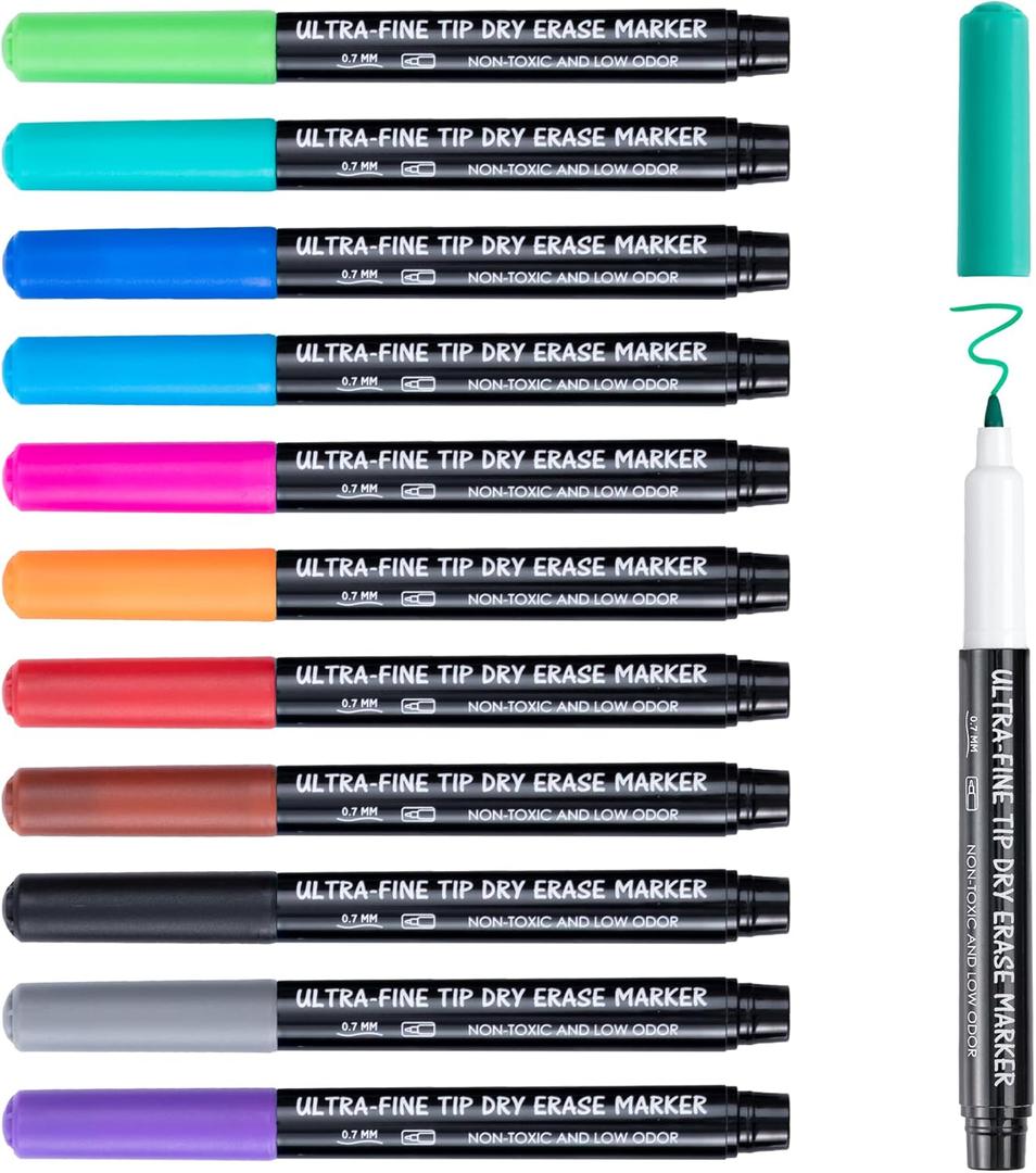 maxtek Dry Erase Markers, 0.7mm Ultra Fine Tip, Low Odor, 12 Count
