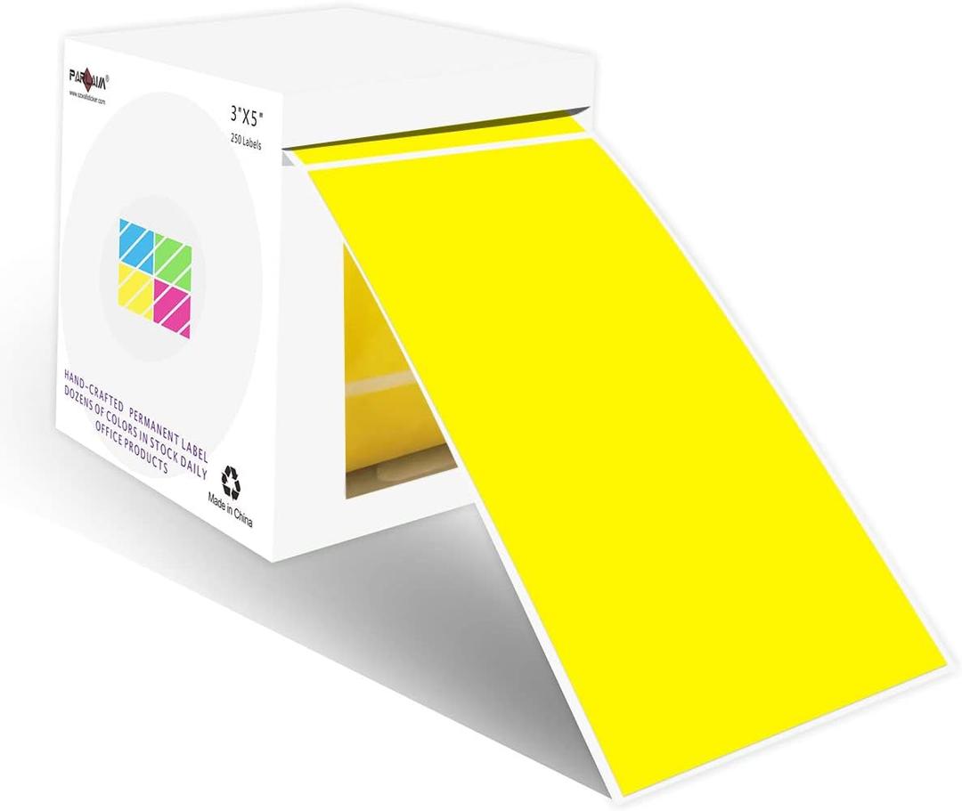 PARLAIM 3 X 5 Inch Rectangle Adhesive Color Coding Stickers,Square Yellow Inventory Stickers -250 Per Dispenser Box (1 Roll-250 Pack)