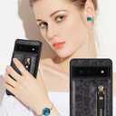 for Google Pixel 6 Case with Card Holder for Women,for Pixel 6 Phone Case Wallet with Strap Credit Card Slots Crossbody with Kickstand Zipper Case for Pixel 6 - Black Leopard