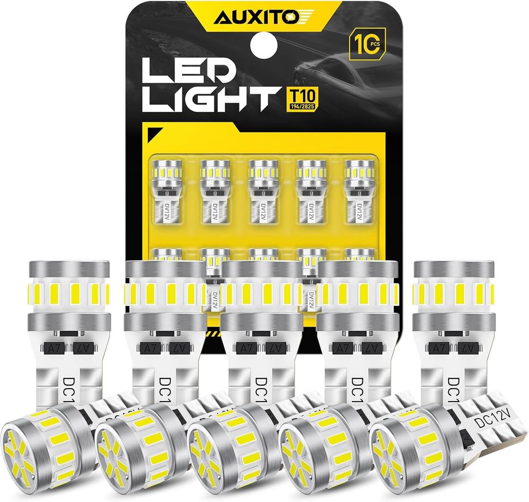 AUXITO Latest 194 LED Bulb 6500K Bright White, Canbus Error Free 168 2825 T10 W5W LED Bulb for Car Dome Door Map Courtesy Trunk Cargo License Plate Lights, Pack of 10
