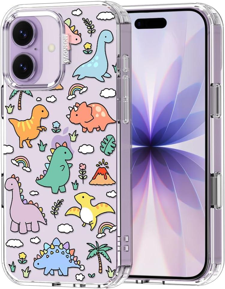 MOSNOVO for iPhone 17 Case | Military Grade 6.6ft Drop Tested | Camera Control | Clear with Dinosaur Land Design