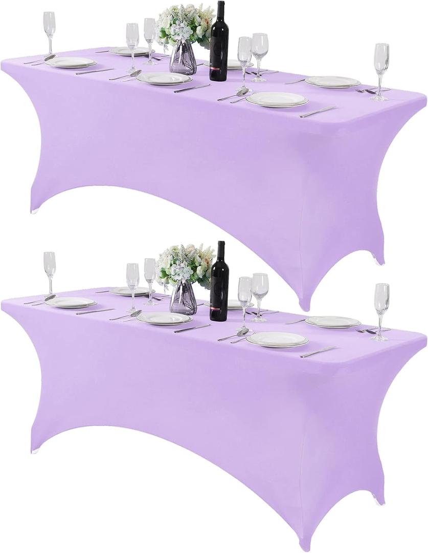 2Pack Spandex Table Cover for 6Ft Table Universal Fitted Stretch Tablecloth for Party, Banquet, Wedding and Events-Lavender