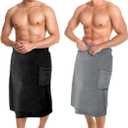 Tudomro 2 Pcs Men's Bath Wrap Towel Medium Shower Adjustable Terry Body Spa Towel with Pocket After Shower Wrap for Men Gift Spa College Bath Dorm Room Gym(Black, Gray), Size: Medium
