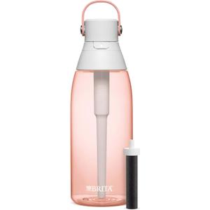 Brita Hard-Sided Plastic Premium Filtering Water Bottle, BPA-Free, Reusable, Replaces 300 Plastic Water Bottles, Filter Lasts 2 Months or 40 Gallons, Includes 1 Filter, Blush - 36 oz.