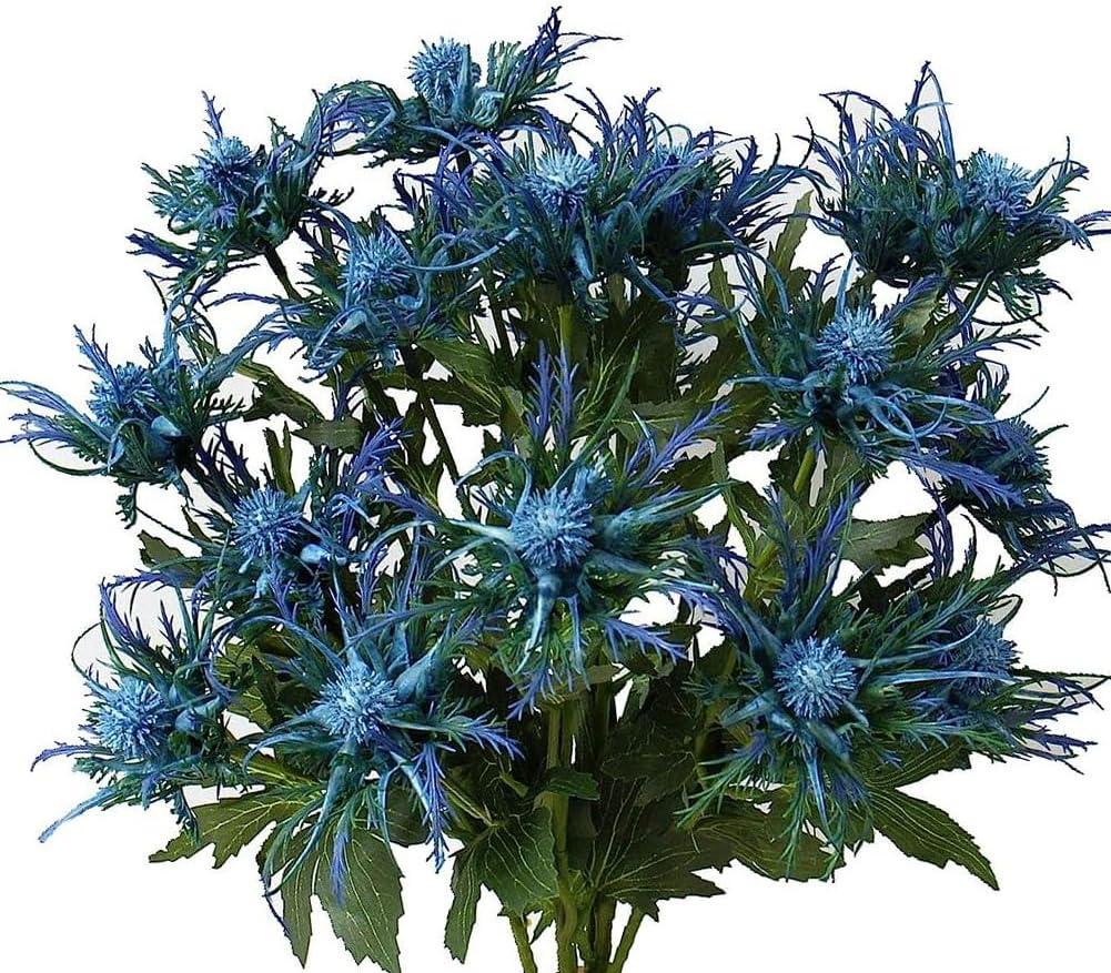 Fermus 5 Stems Artificial Thistle Flowers 5 Branch Real Touch Blue Thistle Decor 26 Inch Real Size Rustic Spray Eryngium Sea Holly for Wedding Bouquet Centerpiece (5 Branch)