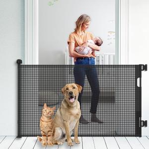 Retractable Baby Gate for Stairs, 34"Tall Expands 55"Wide Ideal Safety Solution Dog Gate for Stairs Doorways Hallways Indoor/Outdoor Mesh Baby Gate Retractable Screen Door(Black,86CMx140CM)
