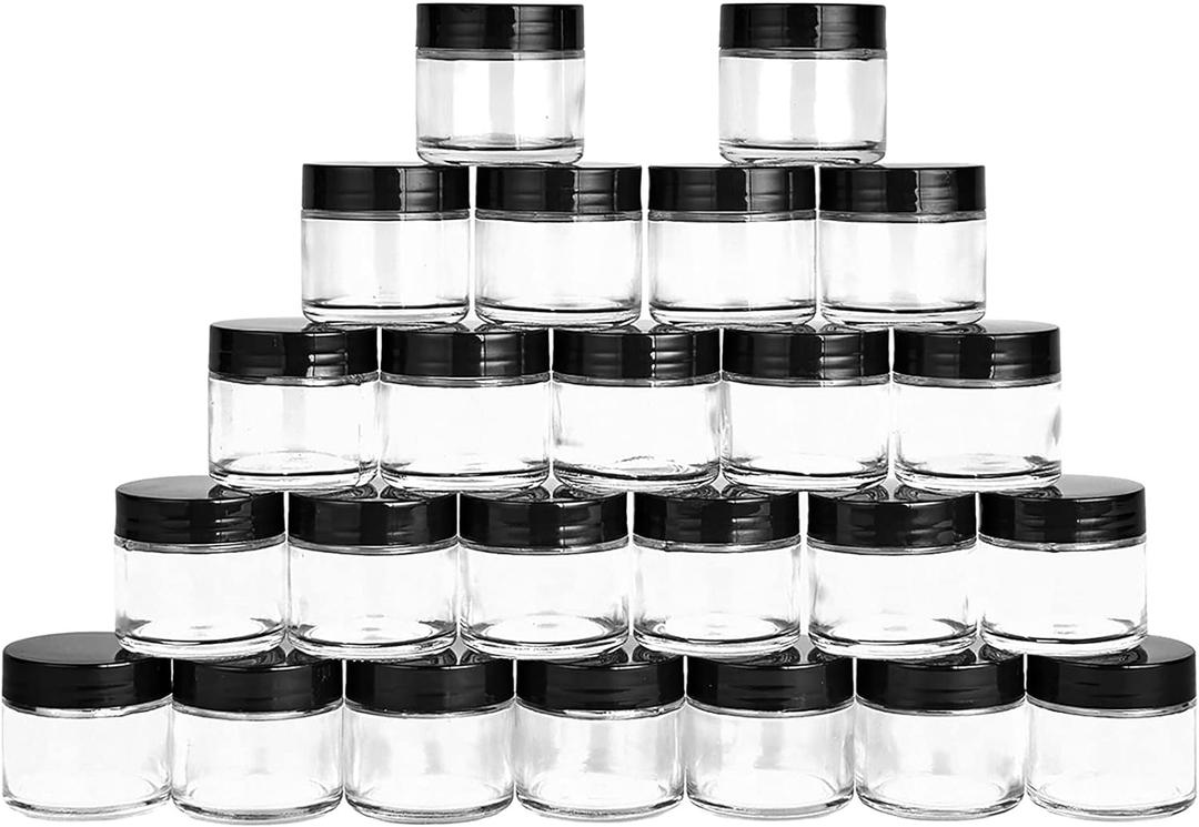 2 oz Glass Jars with Lids, Hoa Kinh 24 Pack Air Tight Leak Proof Small Clear Transparent Cosmetic Glass Jars - White Inner Seal Lid for Handmade Lotions, Creams, Body Butter, Candle, Crafts Storage