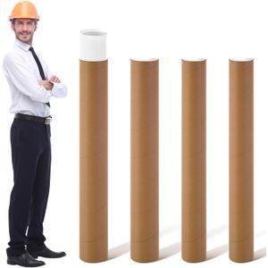 Feifeiya 4 Pack Mailing Tube 4" x 35", 3" x 35" Poster Tube with Caps Kraft Paper Cardboard Tubes Kraft Paper Storage Tubes for Shipping Storing Posters, Prints, Artwork, Crafts, or Documents