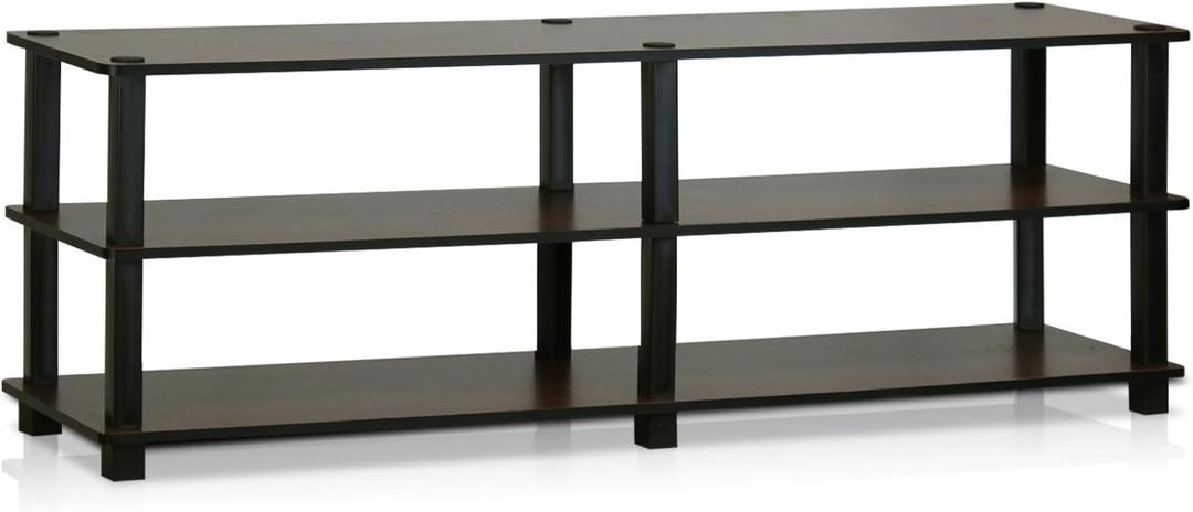 Furinno TURN-S-TUBE TV Stand, 3-Tier Open Frame Design Entertainment Center, TV Console for TV up to 46 Inch, Toolless Assembly, for Living Room, Bedroom, Dark Brown