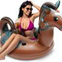 Pool Floats, Funny Pool Floaties Inflatables Rafts for Outdoor Water Lounge, Brown Horse Pool Swimming Ring for Beach Party & Tubes Pool Toys Float for Adults