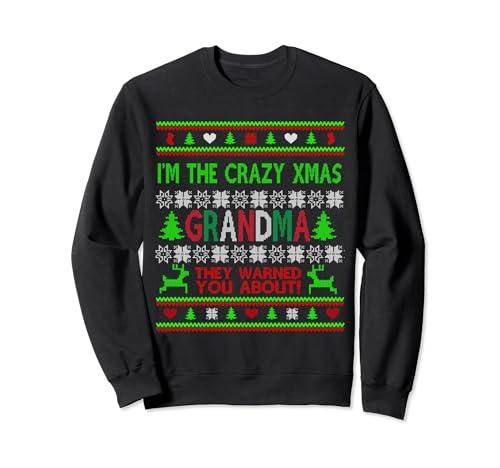 Crazy Xmas Grandma, Ugly Christmas Sweater (Size Large, Black)