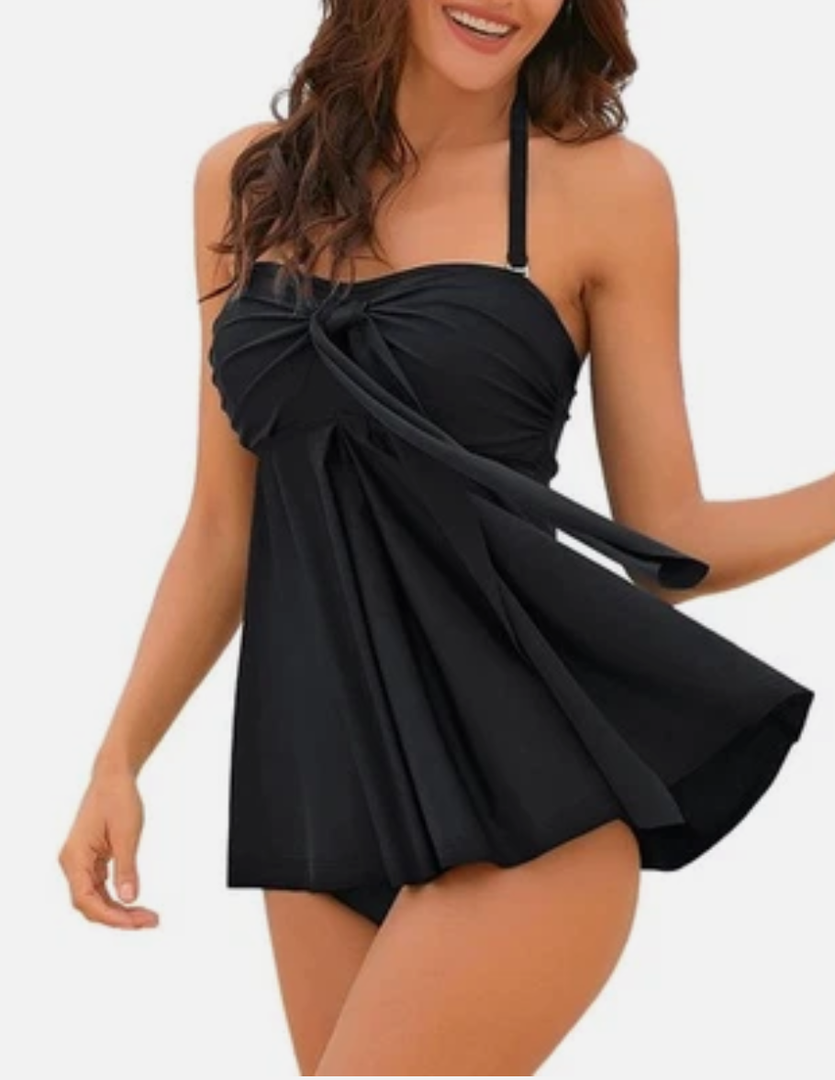 LookbookStore Women's Tankini Set - Halter Bandeau Two-Piece Self-Tied Swimsuits (XL)