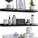 WOPITUES Floating Shelves 24 inch with Gold Metal Guardrail, Shelves for Wall Decor Set of 3, Wall Shelves for Bedroom, Bathroom, Kitchen, Living Room, Plants, Picture Frames, Art- Black
