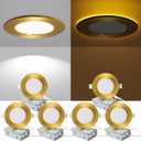 ZYC Recessed Lighting 4 Inch - 9W 800LM LED Recessed Ceiling Light with Night Light,2700K/3000K/4000K/5000K/6000K Selectable Ultra-Thin Lighting,Dimmable Canless Wafer Downlight,Pack of 6Gold. (4inch || 6PACK)