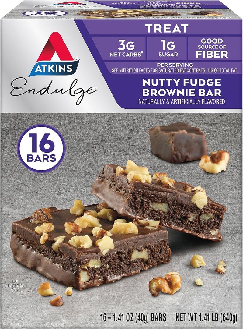 Atkins Endulge Nutty Fudge Brownie, Dessert Favorite, Good Source of Fiber, 1g Sugar, 16 Count, Oct 30 2025