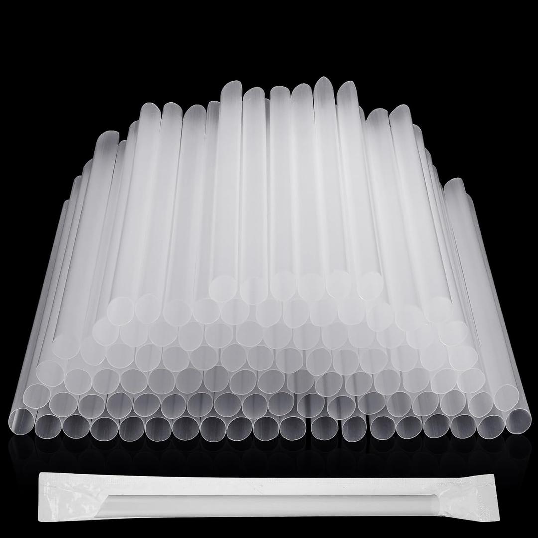 Mifoci 1000 Pcs Bulk Disposable Straws Individually Wrapped Plastic Clear Bubble Tea Straws for Drinking Shakes, Milk, Popping Pearls, Hot Cold Beverages Home Use Restaurant, 8 in Long
