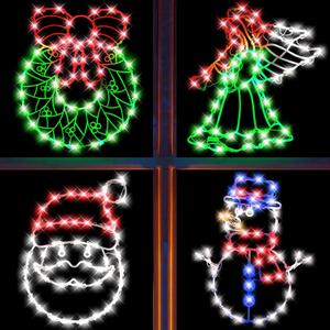 4 Pack Christmas Window Silhouette Lights Decorations, Santa Claus, Wreath, Angel, Snow Man Christmas Window Light for Holiday Wall Door Window Decorations