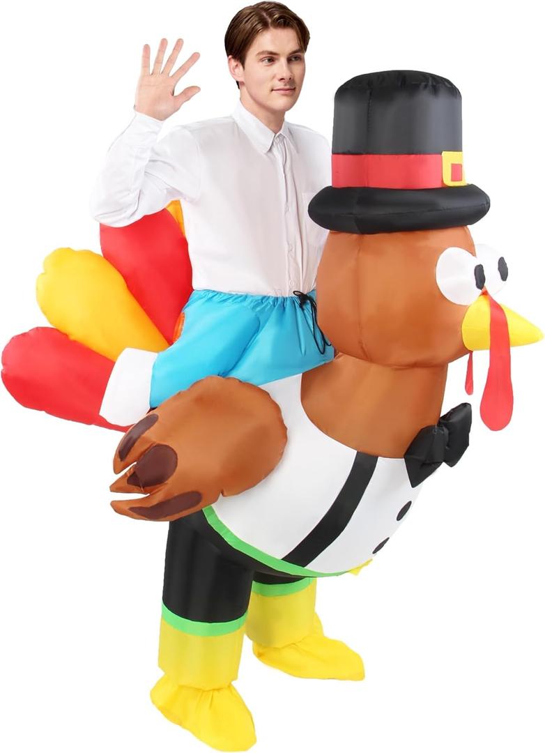 Inflatable Turkey Costume Adult Thanksgiving Funny Ride on Blow Up Outfit Men Inflatables Holiday Party Halloween (White)
