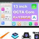 6+128GB 13 inch Double Din Touch Screen Android Car Stereo with Front and Rear Camera Octa Core Android 13 QLED Bluetooth GPS Radio DSP AM FM RDS SWC WiFi MIC