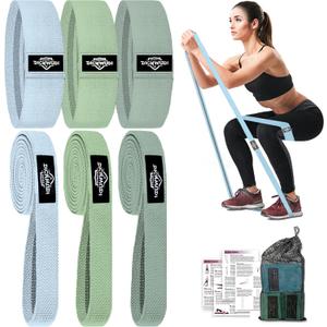 Fabric Resistance Bands for Working Out, 6Pack Non-Slip Exercise Bands for Women and Men, Fabric Booty Bands for Home, Fitness, Pilates, Stretching (6pcs Blue/Light Green/Dark Green)
