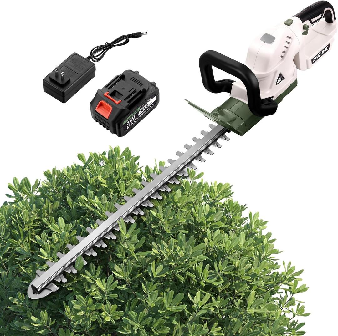 20" Hedge Trimmer Cordless with Battery,Electric Bush Trimmer,Lightweight Hedge Trimmers,3000RPM 180Rotatable Head,3/4''Blade Gap Cordless Hedge Trimmer (Greenwhite)