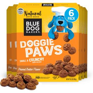 Blue Dog Bakery Natural Dog Treats, Doggie Paws, Peanut Butter, 16.2oz (6 Count) (EXP 03/15/28)