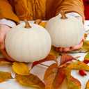 Preboun 4 Pieces Large Wool Fall White Pumpkin Thanksgiving Decor Artificial Fabric Pumpkin Harvest Felt Fake Pumpkins for Decorating for Fall, Thanksgiving, Halloween, Wedding Parties Decoration