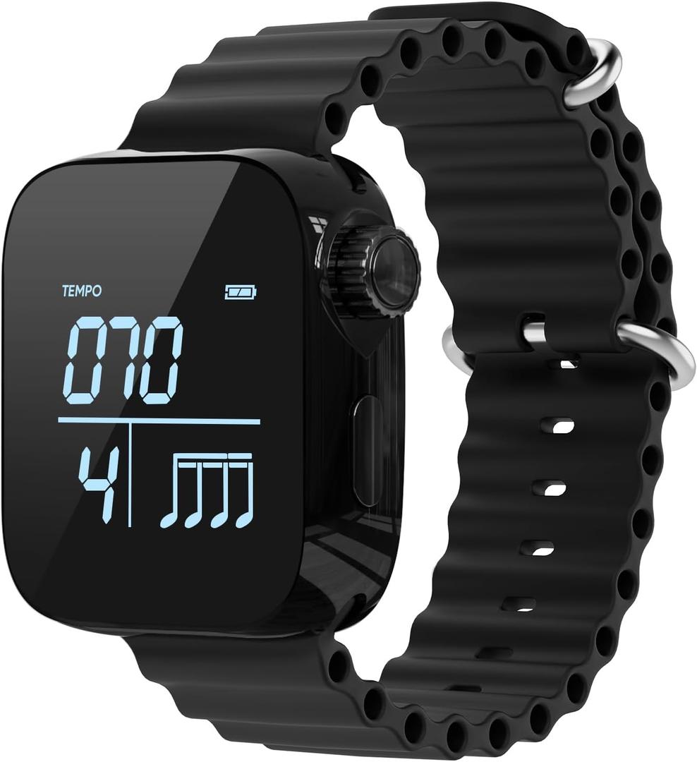 Vibrating Metronome Watch, Wearable Metronome for Guitar, Violin, Piano, Drum Practice, and Workout Tempo Trainer with Adjustable Strap, App Support and Long Battery Life (Black)