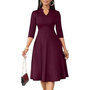 Nmoder Casual Dresses for Women Semi Formal Fit and Flare 3/4 Sleeve A-line Church Work Dress with Pockets No Size