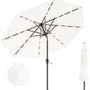 9FT Solar Umbrella 32 LED Lighted Patio Umbrella Table Market Umbrella w/Tilt and Crank Outdoor Umbrellas for Garden, Deck, Backyard, Pool and Beach, Cream-White