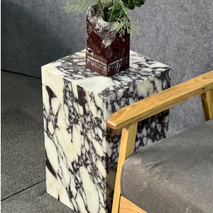 Luxury Marble Side Table,Square End Table for Modern Sofa and Bed, Living Room, Sofa, Bedroom（Calacatta Viola）