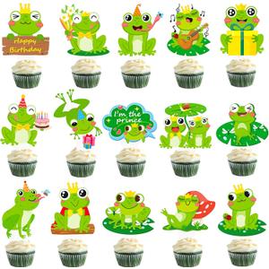 Frog Cupcake Toppers Frog Birthday Cake Decorations Green 48Pcs Frog Animals Cupcake Picks Frog Theme Party Decorations for Fairy Tale Frog Prince Party Supplies