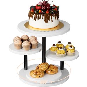 Dessert Stands for 50 Cupcakes 360Rotating Wood Cupcake Stands Wedding Cake Stand 4 Tiered Cookie Serving Trays for Party Birthday Baby shower Afternoon Tea Dessert Table, White