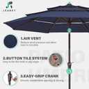 JEAREY 9FT 3 Tier Patio Umbrella Outdoor Market Umbrella Table Umbrellas with 8 Ribs 1.5 Pole Push Button Tilt and Crank UV Protection for Garden,Navy
