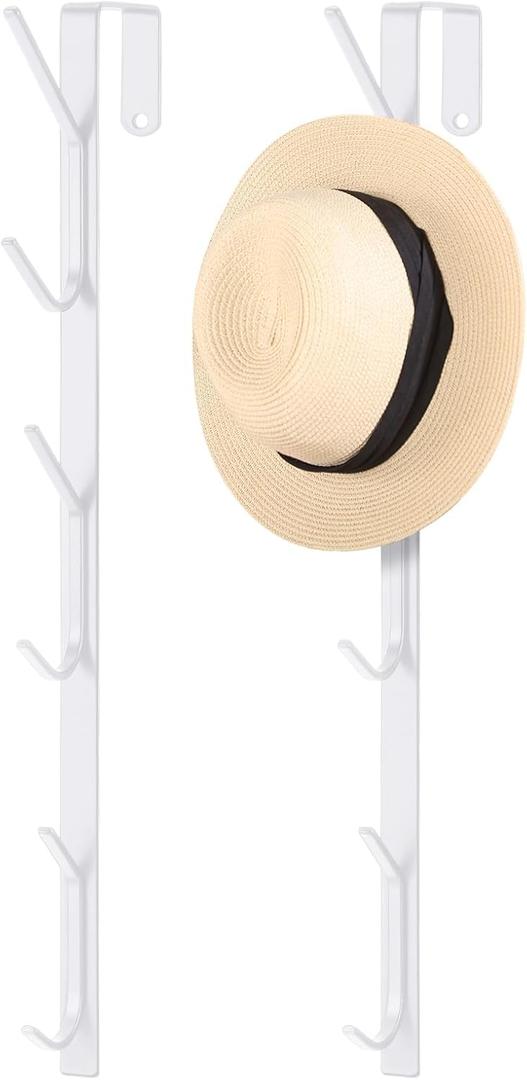 Tandefio 2 Pack 13.8" Over The Door Hook Hanger Comes with 6 Hooks from Large to Small Metal Extra Long Over The Door Hooks Hanger for Hats Rack Coat Scarf Purse Bags Scarf Keys and More (White)