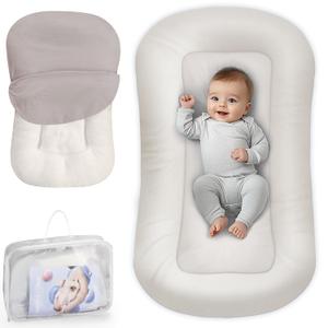 Baby Lounger - Baby Lounger Pillow for Newborn, 0-24 Months, Infant Lounger for Home and Travel, Soft Cotton, Co Sleeping Baby Nest, Newborn Babies Essentials Gifts, White (Lounger Cover Included)