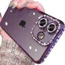 Clear Glitter Case for iPhone 17,Cute Luxury Bling Sparkly Diamond Rhinestones with Camera Lens Protector Soft TPU Plating Bumper Slim Transparent Women Girls Case for iPhone 17 6.3" (Purple)
