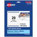 Avery Glossy Clear Round Labels, Sure Feed Technology, 1.5" Diameter, 100 Glossy Clear Labels, Print-to-The-Edge, Laser/Inkjet Printable