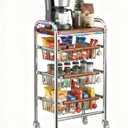 Fruit Vegetable Basket, 4 Tier Kitchen Storage Cart with Wooden Panel and Pull-Out Baskets, Snack Cart with Wheels for Fruit Potato Onion Vegetable Bread Snack