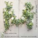 PARTY JOY 6.56ft Eucalyptus Garland with Flowers-8 White Roses, Artificial Fake Flowers Greenery Garland Floral Vines for Decoration Party Wedding Table Indoor Outdoor Backdrop Wall Decor(White)