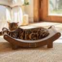 FUKUMARU Cat Scratcher Bed Sisal, 23.6 Inch Durable Scratching Bed for Indoor Cats, Large Cat Scratch Pad, Natural Sisal Hammock, Solid Wood Frame Lounger Chair for Sleep & Scratch (Brown)