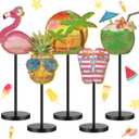 Yousoontic 5 Pcs Summer Wooden Tabletop Decor Freestanding Wood Table Sign Summer Decorations for Home Rustic Tabletop Centerpiece Standing Block Decorations for Farmhouse Office (Beach)