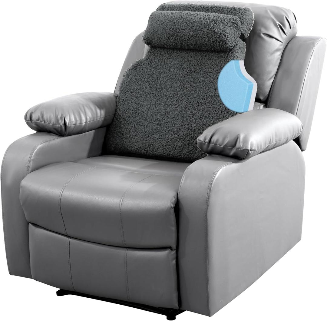 MABOZOO 2 Piece Sherpa Fleece Lumbar Support Pillow for Recliner Chair, Memory Foam Lumbar Pillow with Headrest for Back Pain Relief, Back Support Cushion for Office ChairGrey