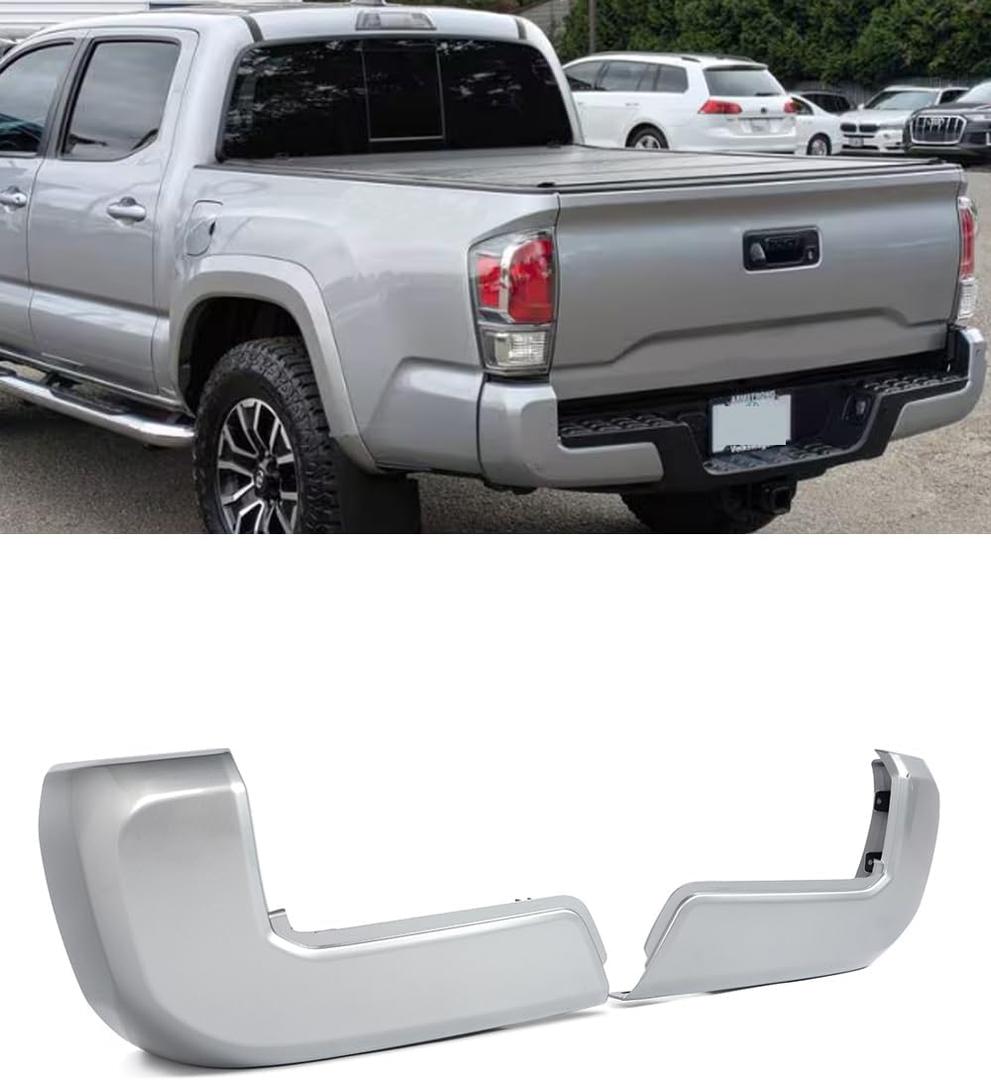 Silver Sky Rear Bumper End Cap Compatible with 2016-2023 Toyota Tacoma W/O Sensor Holes Left+Right Set Replace for TO1105133,TO1104133, Silver Sky, W/O Parking Sensors Holes