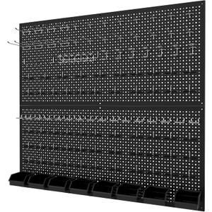 Pegboard Kit with Accessories,Includes 2 Pack 16" X 36" Steel Pegboard and 180 PCS Varied Accessories,can be Used for Tool Storage and Garage Organization. (Black Box)