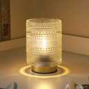 Battery Operated Table Lamp,Cordless Small Glass Accent Lamp with 6-Hour Timer (6H On/18H Off), Warm White LED Decorative Lamp for Nightstand, Bookshel, Dorm, Desk, Entryway Decor, Indoor Use (Clear)