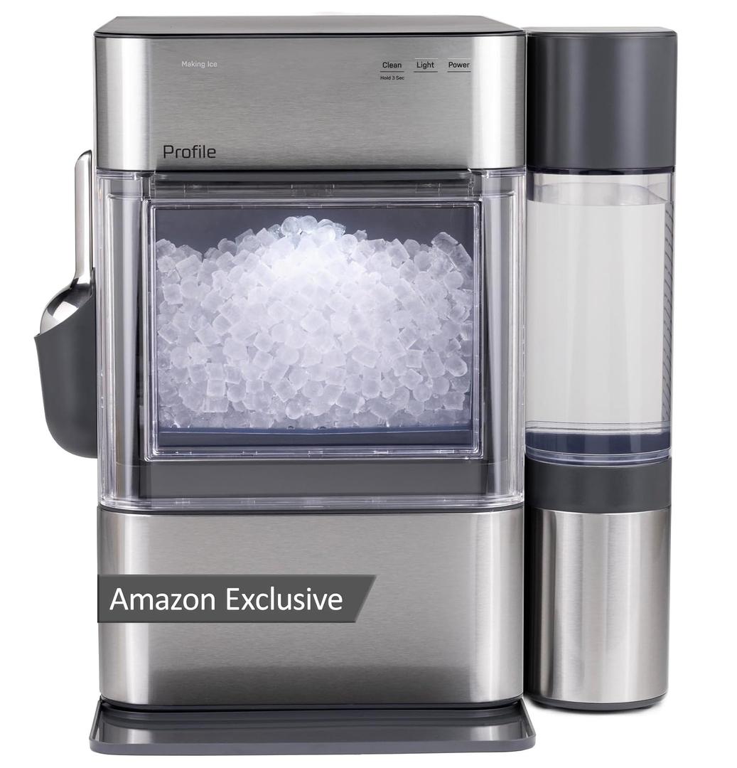 GE Profile Opal Ultra, Countertop Nugget Ice Maker, 1 Gal XL Side Tank, 38 lbs/Day, Pebble Pellet Crushed Ice Machine, WiFi Stainless Steel