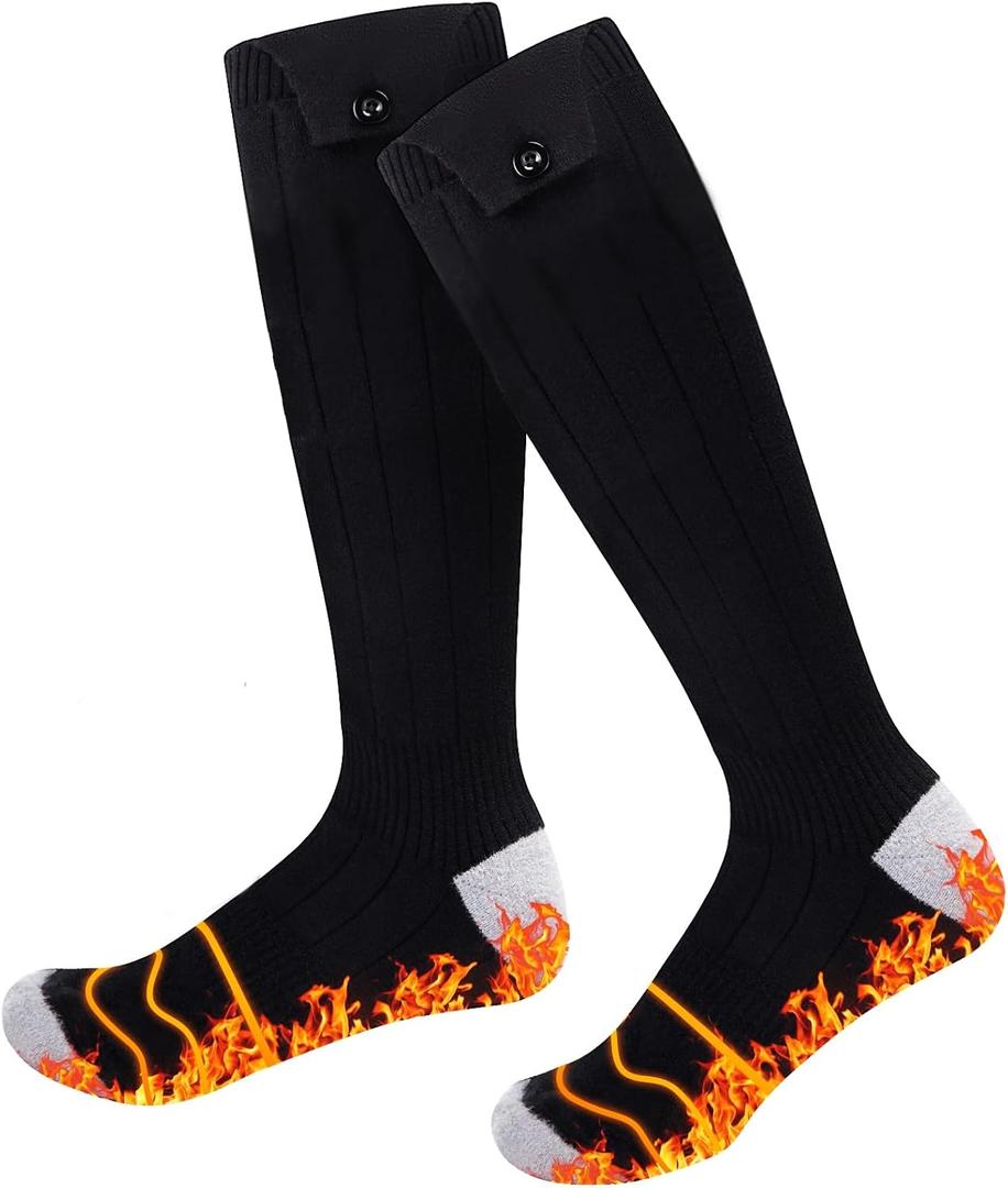 Heated Socks for Men Women - Rechargeable, Washable, Electric Heated Socks Up to 8 Hours with 4 Heating Levels for Hunting, Camping, Hiking, Skiing, Walking, Fishing, Cycling, Outdoor Work (Unisex-adult, Black & Light Grey)