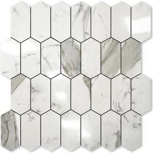 Vamos Tile Long Hexagon Peel and Stick Backsplash Tile - 10 Sheets Stick on Backsplash for Kitchen and Bathroom 12.4 x 12 Inch Glossy Carrara White PVC Self Adhesive Mosaic Wall Tiles