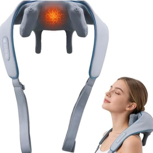 Whriou Neck Massager with Heat,Therapexa Neck & Shoulder Massager, 6D Cordless Electric Shiatsu Back Massager, Rechargeable Deep Kneading Massage Pillow for Neck Shoulders Back Waist Legs, Gray